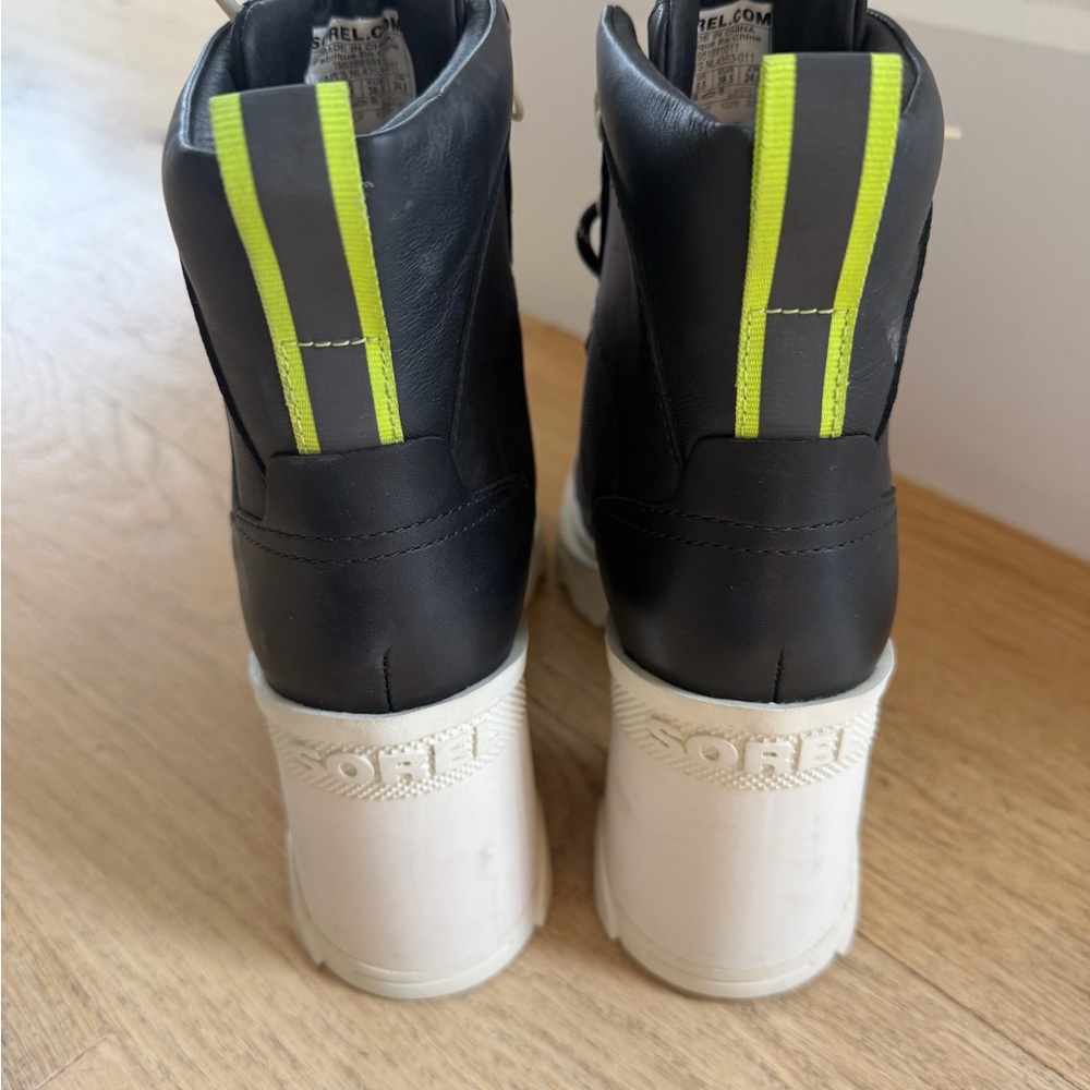 Sorel Black and White Lace-Up Boots with Neon Accents - Picture 3 of 4